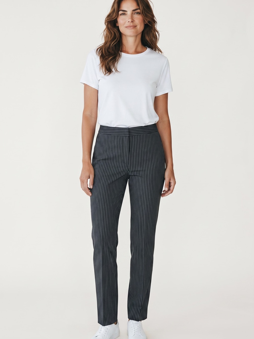 Chico's Black Pinstripe Slim Ankle Trousers